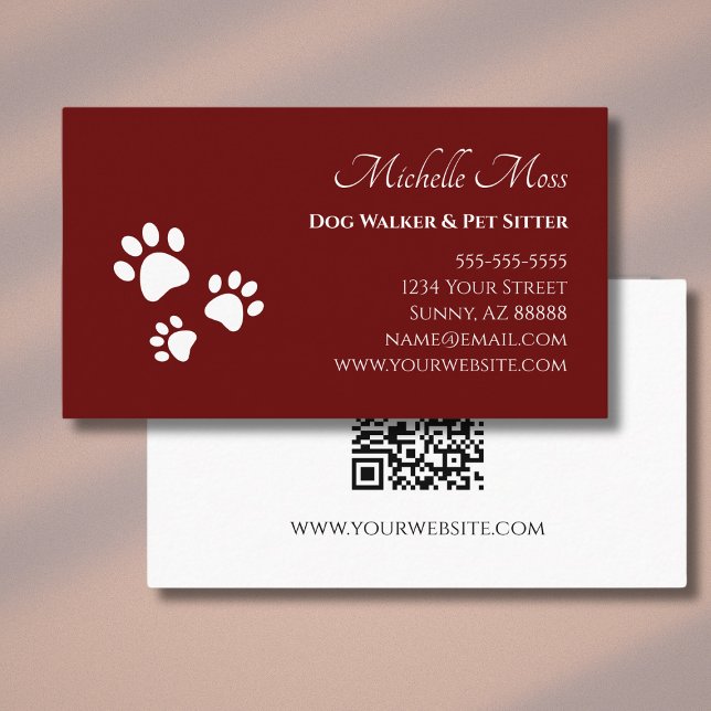 QR code Pet Sitter Paw Prints Simple Red Business Card (Creator Uploaded)