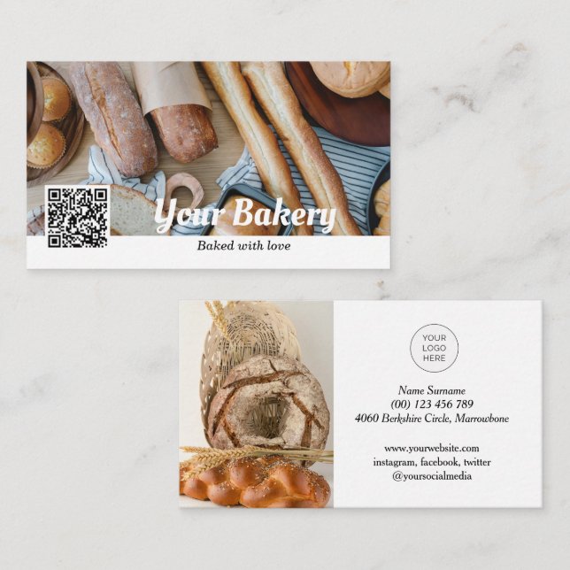 QR code photo bakery business card with Logo (Front/Back)