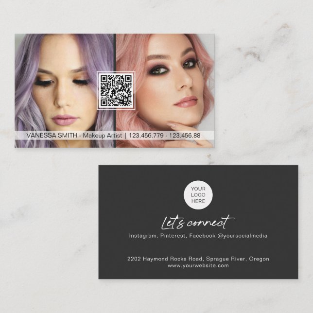 QR Code Photo business cards for makeup artist (Front/Back)