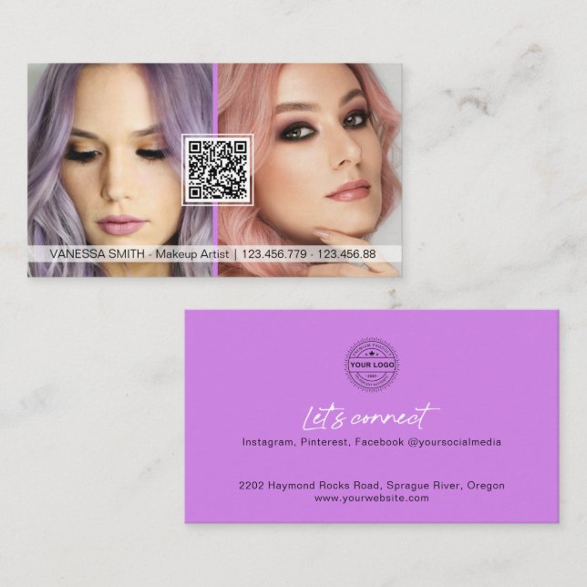 QR Code Photo business cards for makeup artist (Front/Back)