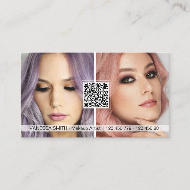 QR Code Photo business cards for makeup artist (Front)