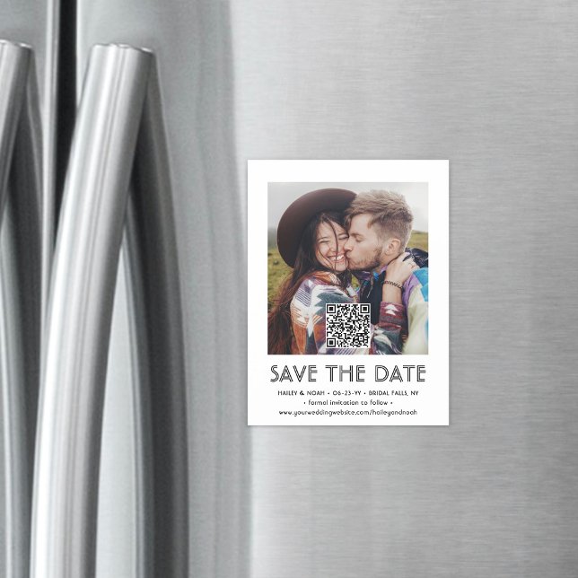 QR Code & Photo Chic Simple Wedding Save the Date Magnetic Invitation (Creator Uploaded)