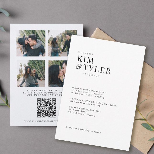 QR CODE photo collage modern typography wedding Invitation (Creator Uploaded)