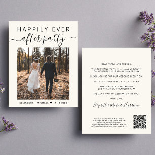 QR Code Photo Cream Wedding Reception Invitation