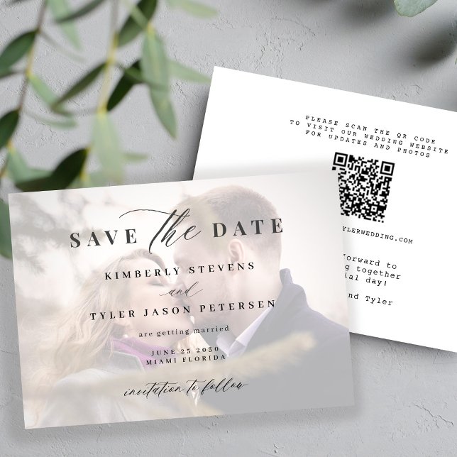 QR CODE photo elegant script modern wedding Save The Date (Creator Uploaded)
