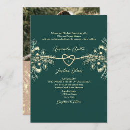 QR Code Photo Emerald Green Gold Wedding Invitation