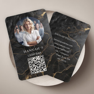 QR-Code, Photo, Marble, Black-Gold, Salon Business Card