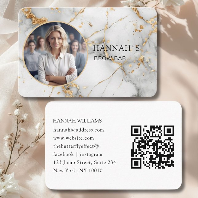 QR-Code, Photo, Marble, White-Gold, Salon Business Card (QR-Code, Photo, Marble, White-Gold, Salon Business Card)
