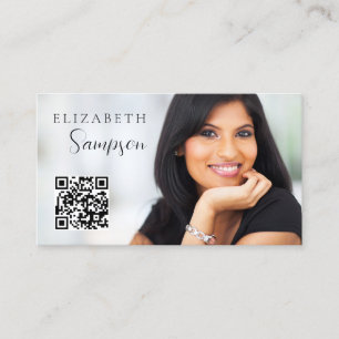 QR Code Photo Modern Black White Business Card