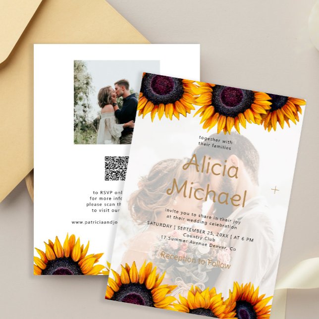 QR code photo overlay sunflower all in one wedding Invitation (Creator Uploaded)