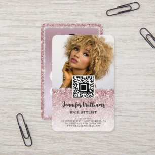QR Code Photo   Rose Gold Glitter Diamond Loyalty  Business Card