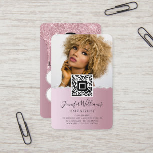 QR Code Photo   Rose Gold Loyalty Template Diamond Business Card
