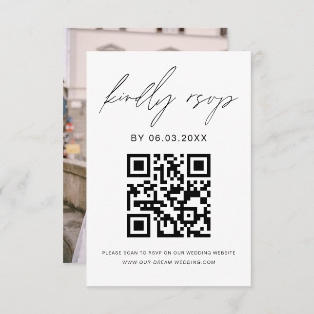 QR Code Photo RSVP Minimalist Wedding Website (Front/Back)