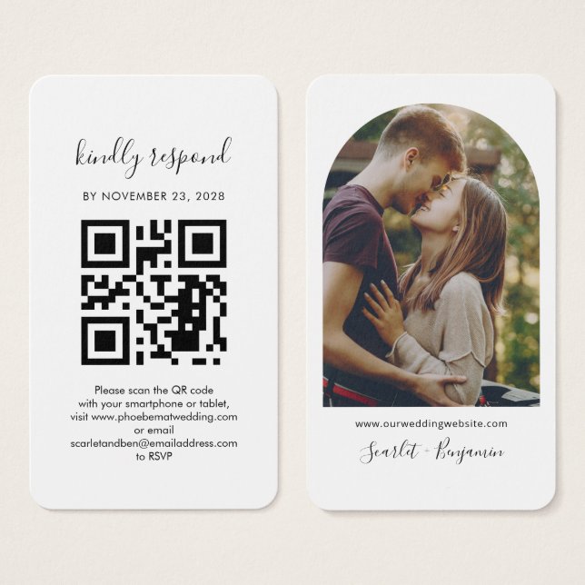 QR Code Photo RSVP Wedding Website Enclosure Card (Front & Back)
