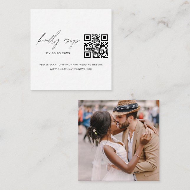 QR Code Photo RSVP Wedding Website Minimalist Enclosure Card (Front/Back)