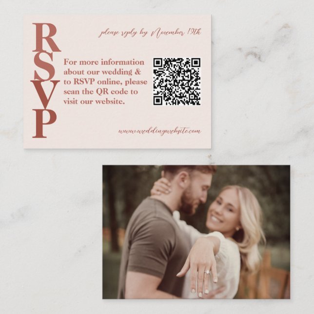 QR Code Photo Terracotta Modern Wedding RSVP Card (Front/Back)