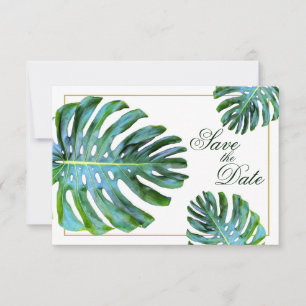 QR Code Photo Tropical Leaf Gold Beach Save The Date