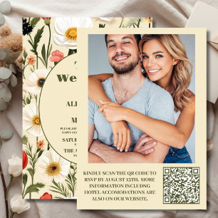 QR Code Photo Whimsical Wildflower Meadow Wedding Invitation