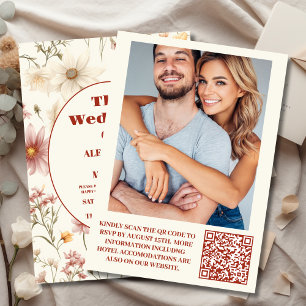 QR Code Photo Whimsical Wildflower Meadow Wedding Invitation