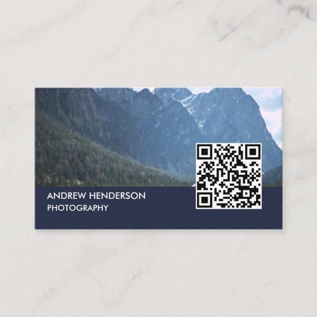 QR Code Photographer Navy Blue Business Card (Front)