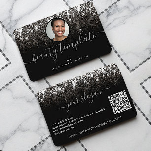 QR Code Picture Template Luminous Platinum Silver Business Card