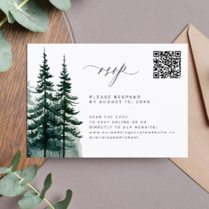 QR code pine trees forest wedding  RSVP Card