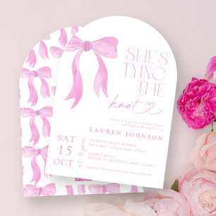 QR Code Pink Bow She's Tying the Knot Shower Invitation