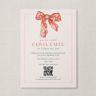 QR Code Pink Coquette Bow Girls Birthday Invitation