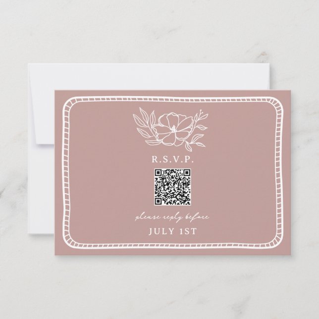 QR Code Pink Floral Wedding QR RSVP Card (Front)
