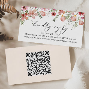 QR code Pink Peach Wedding RSVP Enclosure Card