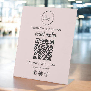 QR Code Pink Scan To Follow Us on Social Network Pedestal Sign