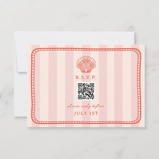QR Code Pink Stripe Shell Wedding QR RSVP (Front)