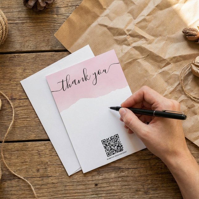 QR code pink watercolor thank you insert card (QR code pink watercolor thank you insert card.)