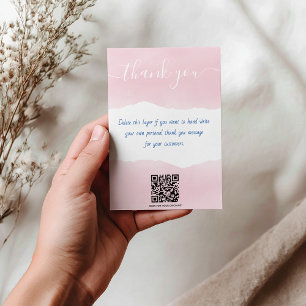 QR code pink watercolor thank you insert card