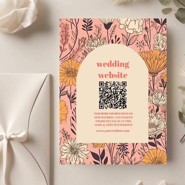 qr code  Pink Yellow Orange Wildflowers Wedding Enclosure Card (Creator Uploaded)