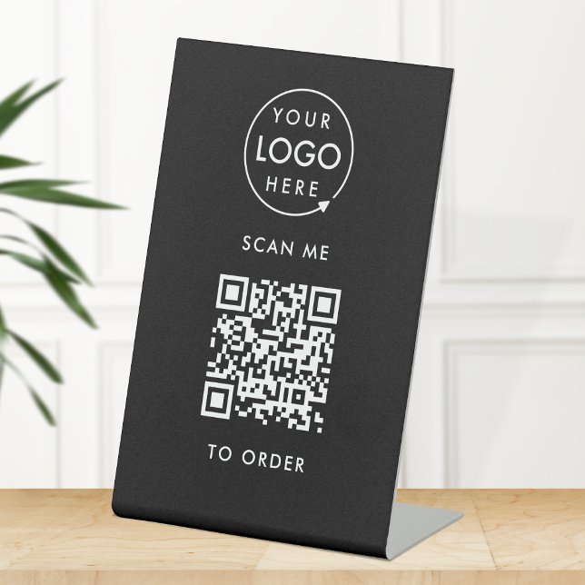 QR Code Place Order | Black Business Logo Pedestal Sign (Creator Uploaded)