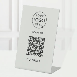 QR Code Place Order Silver Gray Business Logo Pedestal Sign