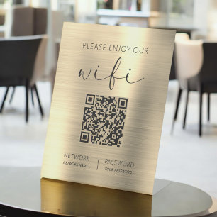 QR Code Please Enjoy Our Wifi Gold  Pedestal Sign