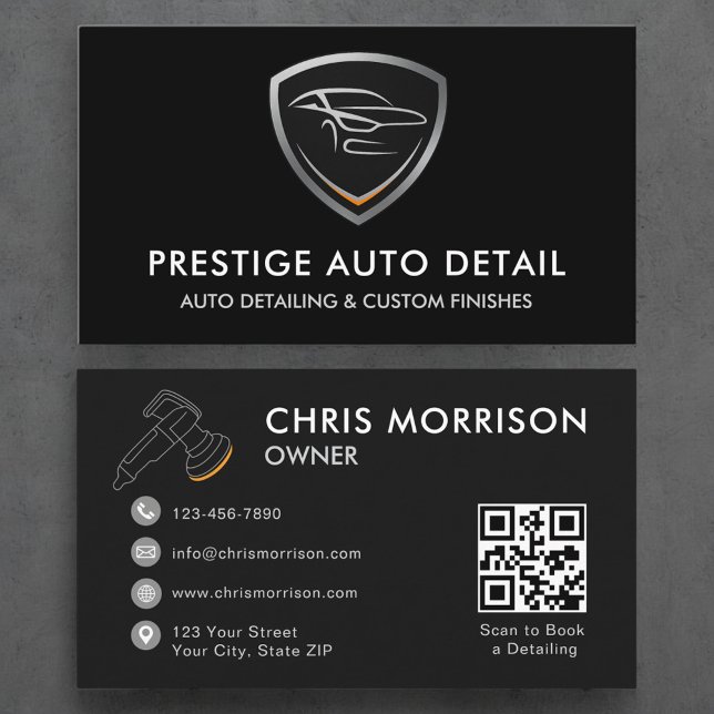 QR Code Premium Auto Spa Car Detailing Cleaning Business Card (Creator Uploaded)