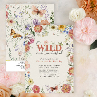 QR Code Pressed Flowers Wild & Onederful Birthday Invitation