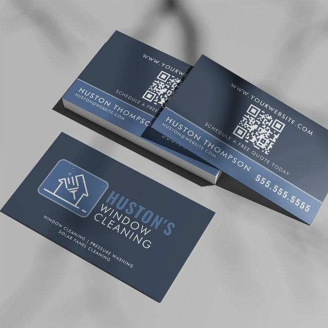 QR Code Pressure Washing Power Wash Window Cleaner Business Card (Creator Uploaded)