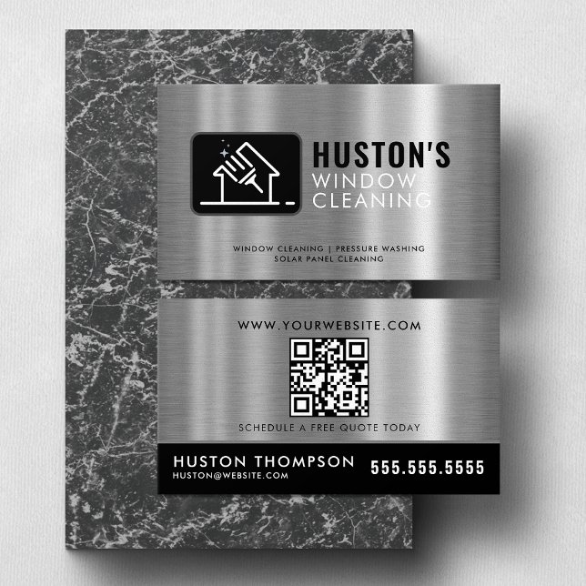 QR Code Pressure Washing Power Wash Window Cleaner Business Card (Creator Uploaded)