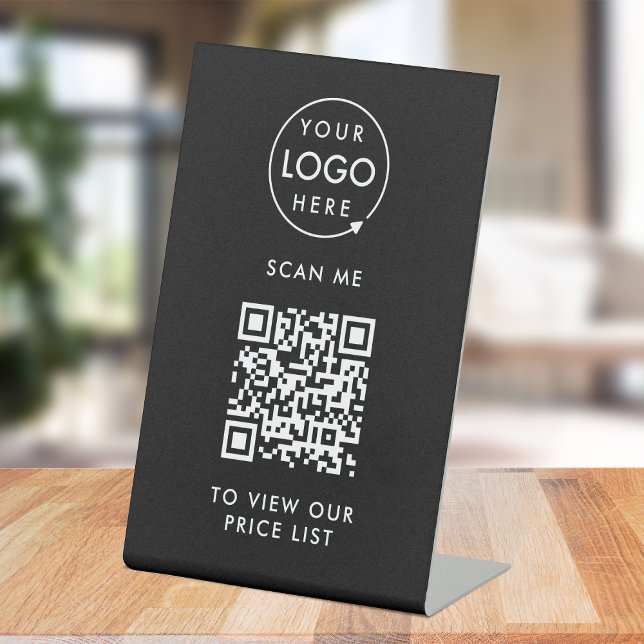 QR Code Price List | Black Business Logo Scan Me Pedestal Sign (Creator Uploaded)