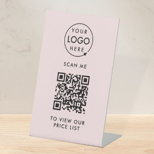 QR Code Price List Blush Pink Logo Contactless Pedestal Sign