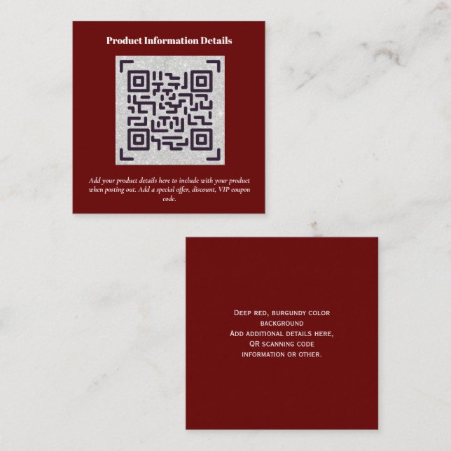 QR Code Product Packaging Warranty Details Coupon Enclosure Card (Front/Back)