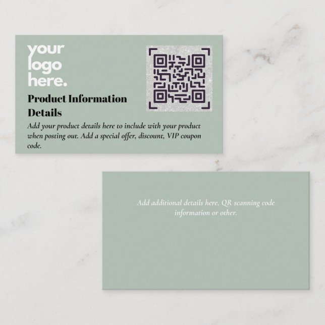 QR Code Product Packaging Warranty Details Coupon Enclosure Card (Front/Back)