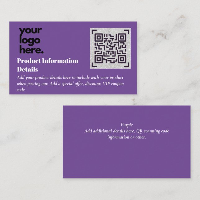 QR Code Product Packaging Warranty Details Coupon Enclosure Card (Front/Back)