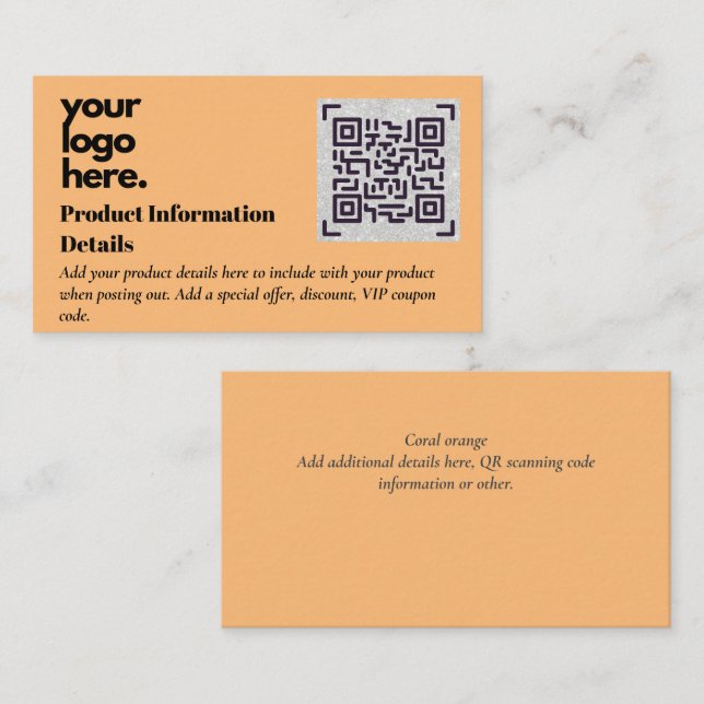 QR Code Product Packaging Warranty Details Coupon Enclosure Card (Front/Back)