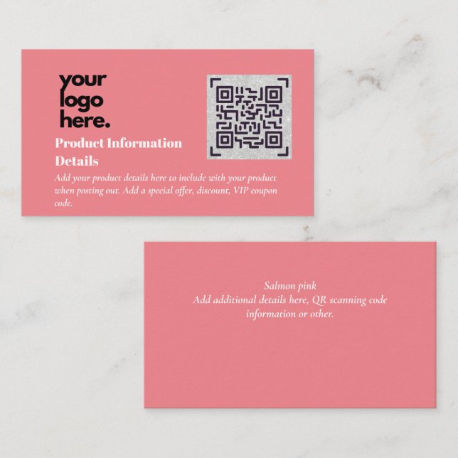 QR Code Product Packaging Warranty Details Coupon Enclosure Card (Front/Back)