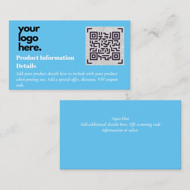QR Code Product Packaging Warranty Details Coupon Enclosure Card (Front/Back)